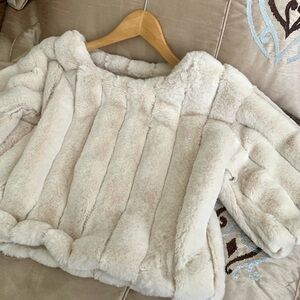 Blue Blush Cream Luxurious Faux Fur Jacket